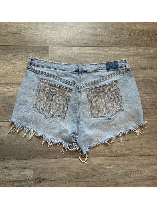 Abercrombie & Fitch Pants - Abercrombie & Fitch Jorts Short Curve Love 35/20 Sparkle Fringe Denim Shorts Y2K